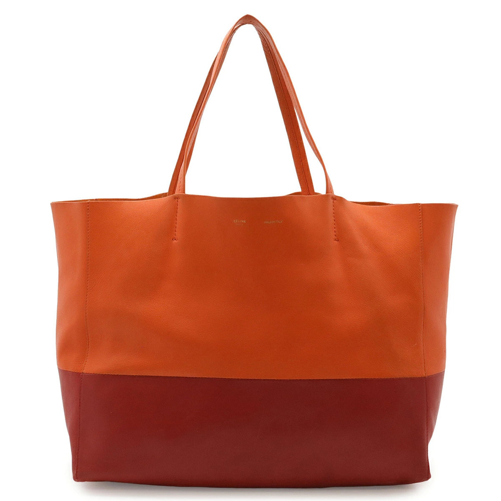 Celine Horizontal Cabas Bicolor Tote Bag Shoulder Vertical Leather Orange Red
